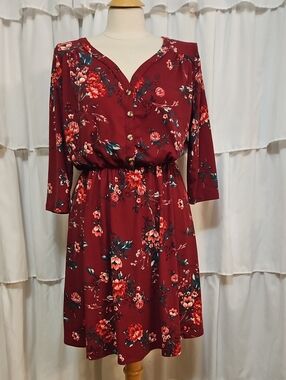 french grey evalynn knit dress Evalynn Brushed Knit Dress, French Grey Red Floral
